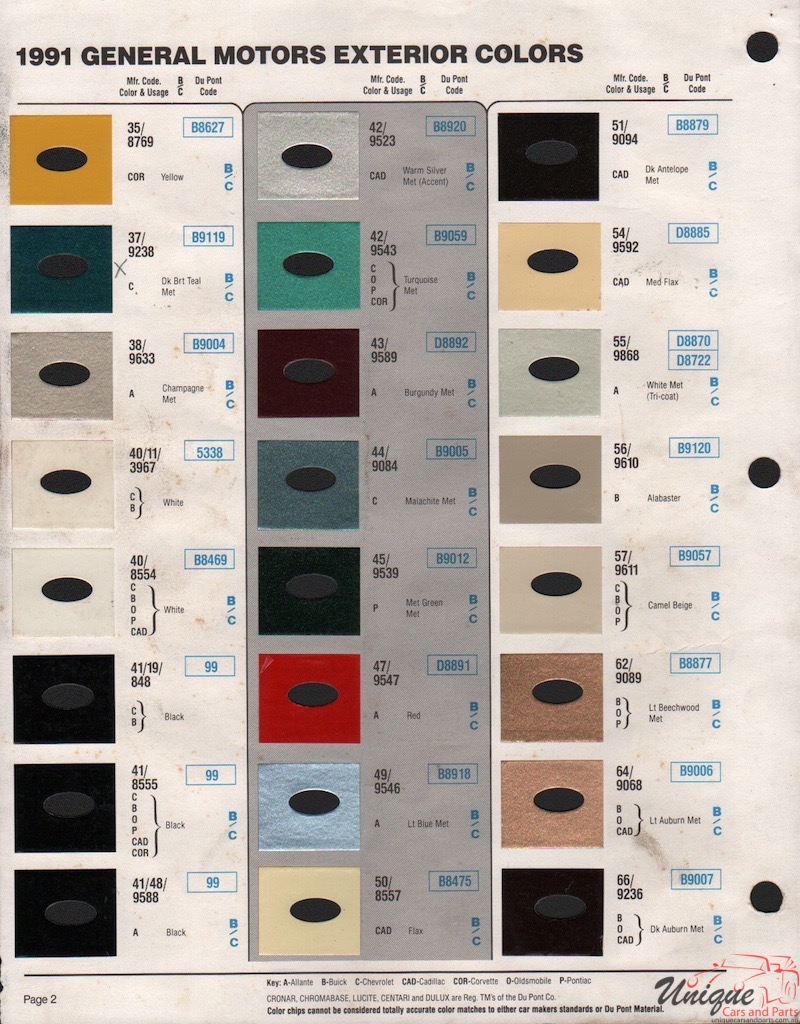 1991 General Motors Paint Charts DuPont 2